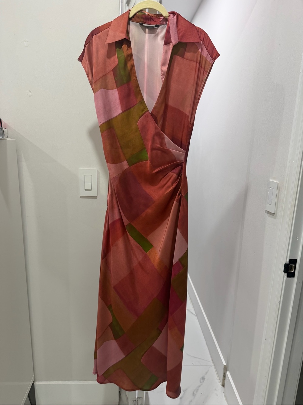 Zara Geometric Wrap Maxi Dress in Rust, Pink and Olive